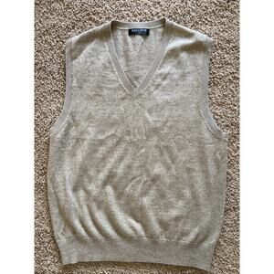 Kallspin Beige Tan Cashmere Wool Blend Vneck Knit Pullover Sweater Vest Medium